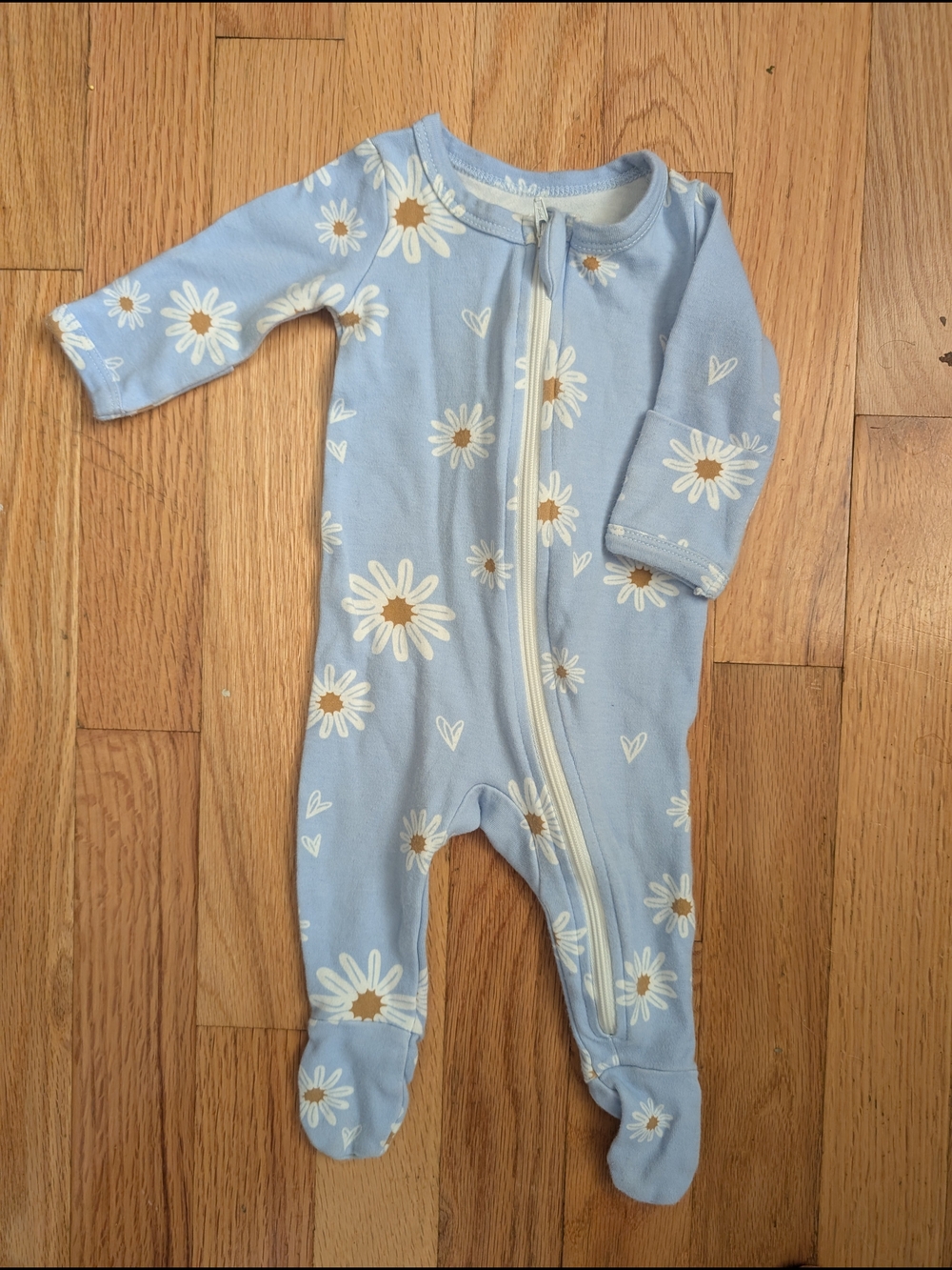 Source Unknown Light Blue Daisy Print Footed One-Piece